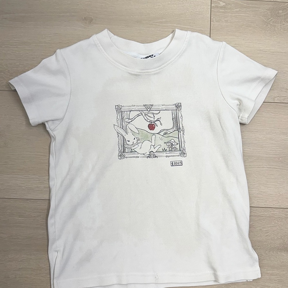 Women White Graphic Bunny Short Sleeve Tee